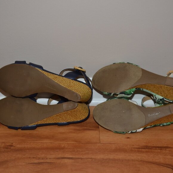 Talbots LOT of 2 Royce Canvas Palm & Vachetta Leather Wedge Sandals, sz 8M - Picture 8 of 11